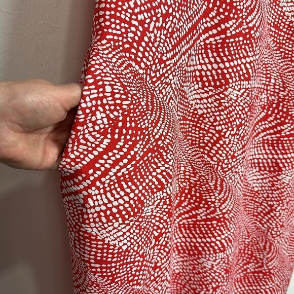Sunsets & Sweet Tea Pockets Red White Patterned Anywhere Dress Size XL - Picture 2 of 9